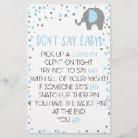 Blue Elephant ne pas dire Baby shower jeu