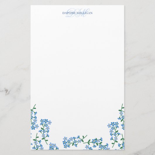 Papeterie Blue Forget Me Nots - Ajouter un nom Monogramme (Devant)