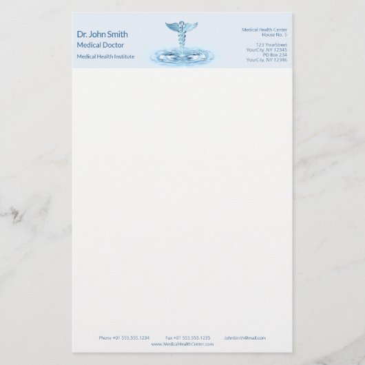 Papeterie Blue Hermes Rod Caduceus Water Riples Médicale (Devant)