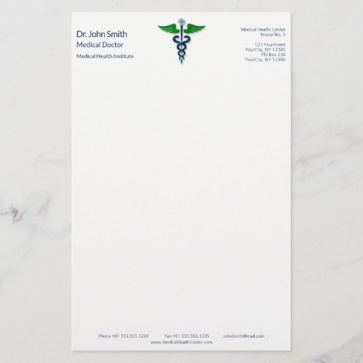 Papeterie Blue Médicale Caduceus Stylish Green Wings Cross (Devant)