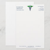 Papeterie Blue Médicale Caduceus Stylish Green Wings Cross (Devant / Derrière)