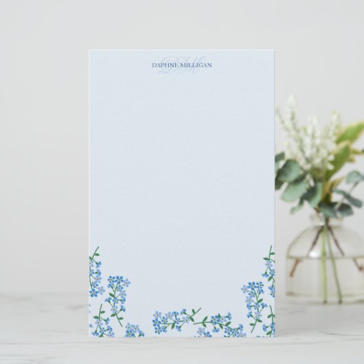 Papeterie Blue Oubliez-Moi Noter Ajouter Nom Monogramme (Debout devant)