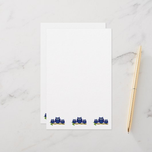 Papeterie Blue Owls Design (Devant/Arrière en situation)