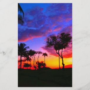 Papeterie Blue Red Sunset Exotic Hawaiian Beach Palm Trees