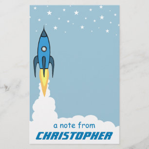 Papeterie Blue Rocket Ship External Space Kids Nom monogramm