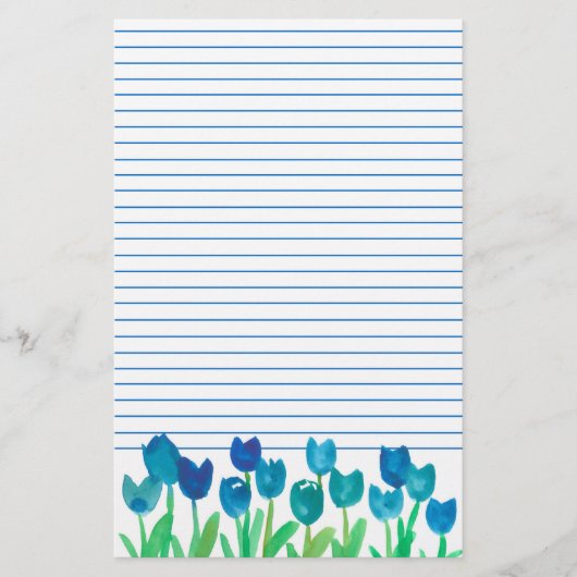 Papeterie Blue Tulip Garden Aquarelle Fleurs Liner (Devant)