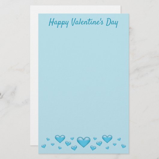 Papeterie Blue Valentine's Day Hearts & Custom Text (Devant / Derrière)