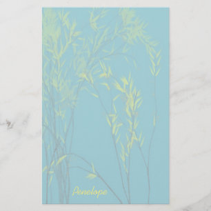 Papeterie Blue Wispy Trees with Yellow Feuilles Ajoutez votr