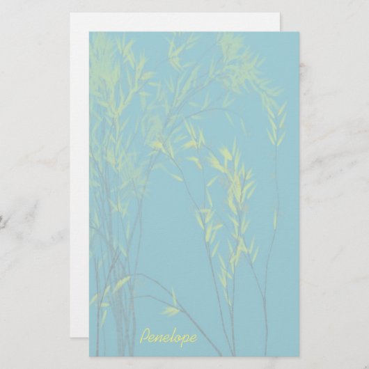 Papeterie Blue Wispy Trees with Yellow Feuilles Ajoutez votr (Devant / Derrière)