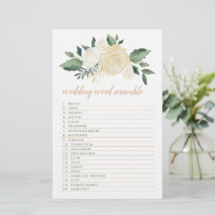 Papeterie Blush Gold Vert Floral Mariage Mot Jeu Scramble