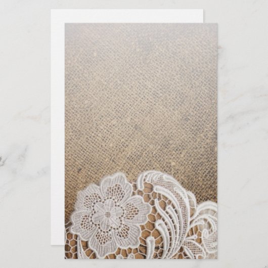 Papeterie bohème rustique pays occidental burlap et dentelle (Devant / Derrière)