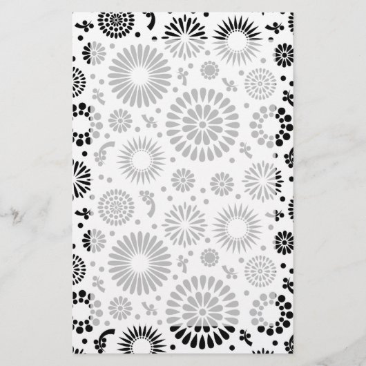 Papeterie Boho fleurs Motif floral vectoriel noir et blanc (Devant)