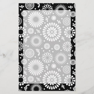 Papeterie Boho fleurs Motif floral vectoriel noir et blanc