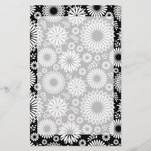 Papeterie Boho fleurs Motif floral vectoriel noir et blanc (Devant)