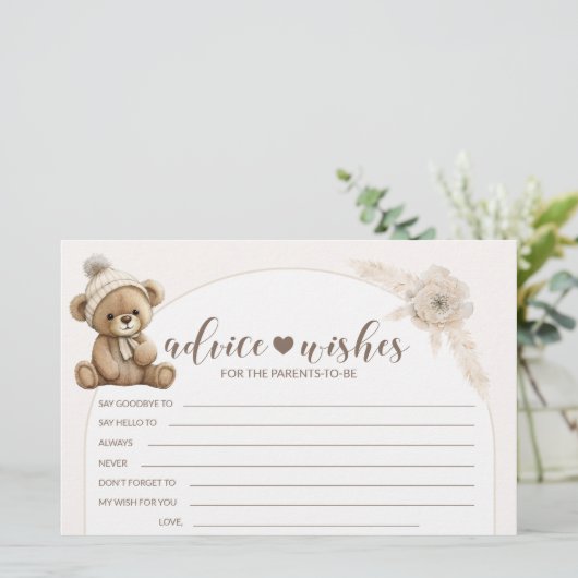 Papeterie Boho ours en peluche baby shower parents conseils (Debout devant)