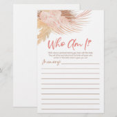 Papeterie Boho Pink Floral Qui Suis-Je Fête des mariées Jeu (Devant / Derrière)