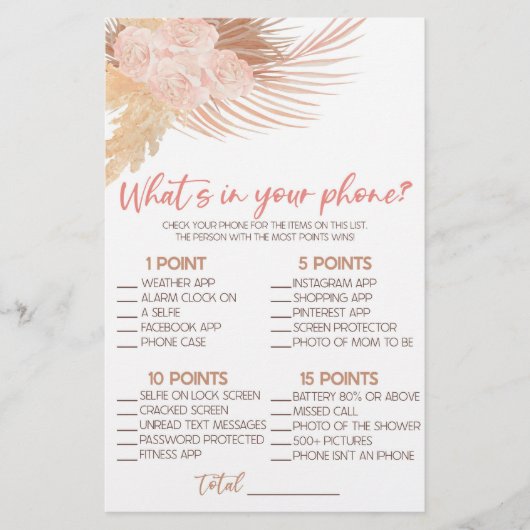 Papeterie Boho Pink What's In Your Phone Baby shower Jeu (Devant)