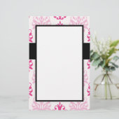 Papeterie Boho rose et rose foncé chic damask design (Debout devant)