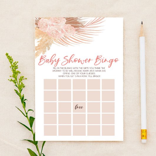 Papeterie Boho Rose Floral Fleurs Bingo Baby shower Jeu