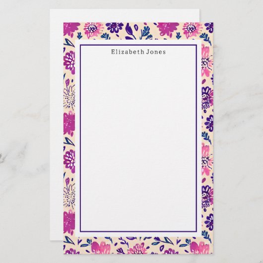 Papeterie Boho rose + violet floral Ombre Motif (Devant / Derrière)