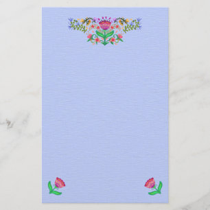 Papeterie Boho Style Floral Bordure sur Bleu clair
