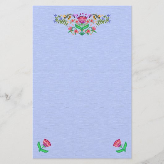 Papeterie Boho Style Floral Bordure sur Bleu clair (Devant)