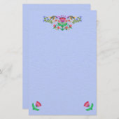 Papeterie Boho Style Floral Bordure sur Bleu clair (Devant / Derrière)
