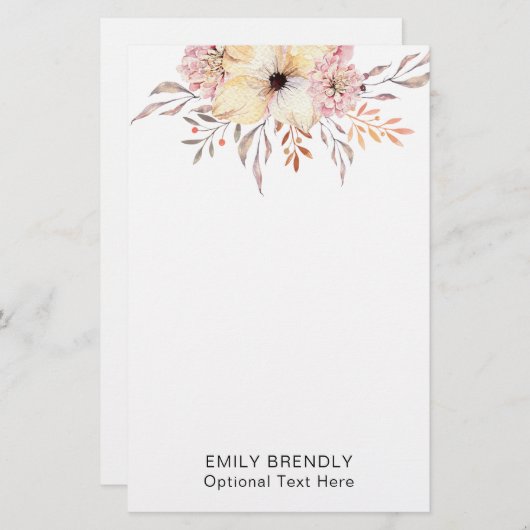 Papeterie Boho Watercolor Floral Monogram Name (Devant / Derrière)