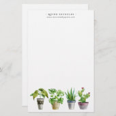 Papeterie Boho Watercolor Plante pointé | Monogramme (Devant / Derrière)
