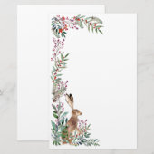 Papeterie Bois animal, lièvre, feuillage, baie rouge (Devant / Derrière)