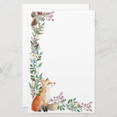 Papeterie Bois animal, renard, feuillage, fruits rouges Noël (Devant / Derrière)