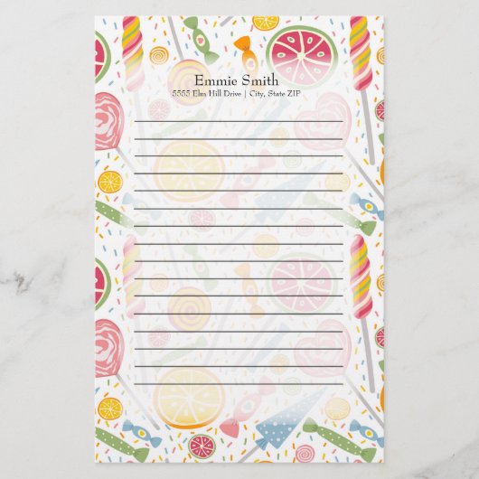 Papeterie Bonbons rose jaune vert sur blanc (Devant)