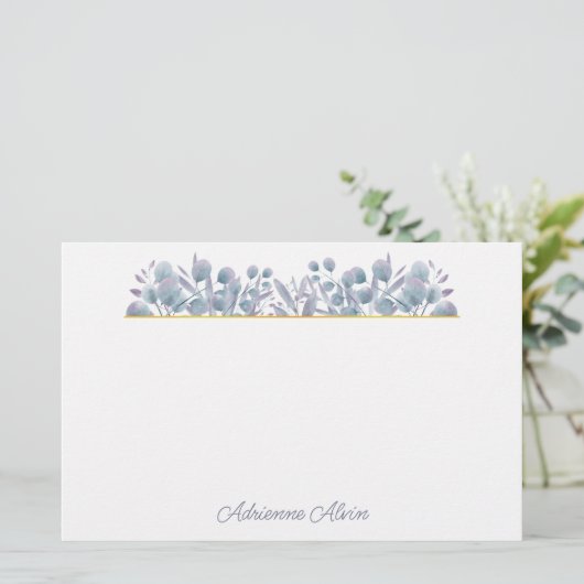 Papeterie Bordure aquarelle eucalyptus lavande (Debout devant)