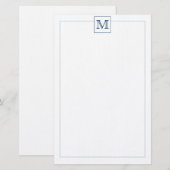 Papeterie Bordure Carré de monogramme initial simple bleu ma (Devant / Derrière)