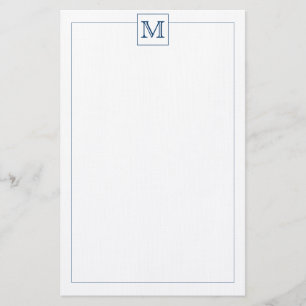 Papeterie Bordure Carré de monogramme initial simple bleu ma