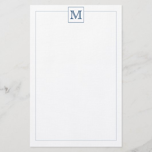 Papeterie Bordure Carré de monogramme initial simple bleu ma (Devant)