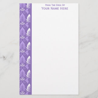 Papeterie Bordure de Damas violet blanc