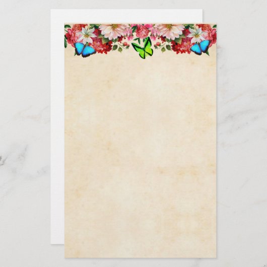 Papeterie Bordure de fleurs et papillons (Devant / Derrière)