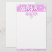 Papeterie Bordure de flocons de neige rose avec un flocon de (Devant / Derrière)
