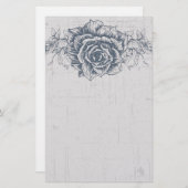 Papeterie Bordure de Rose Vintage bleu (Devant / Derrière)