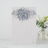 Papeterie Bordure de Rose Vintage bleu (Debout devant)