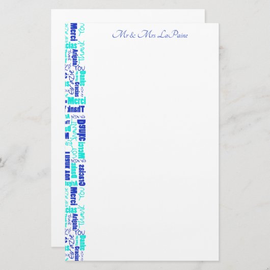 Papeterie Bordure de typographie de Merci multilingue mariag (Devant / Derrière)