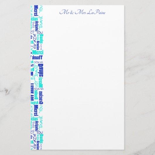 Papeterie Bordure de typographie de Merci multilingue mariag (Devant)