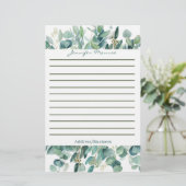 Papeterie Bordure d'eucalyptus personnalisée avec lignes (Debout devant)