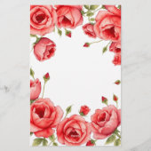 Papeterie Bordure élégante de roses rouges avec script perso (Dos)