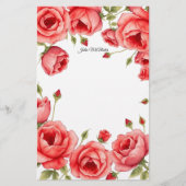 Papeterie Bordure élégante de roses rouges avec script perso (Devant)