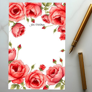 Papeterie Bordure élégante de roses rouges avec script perso