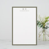 Papeterie Bordure élégante vert olive à monogramme (Debout devant)