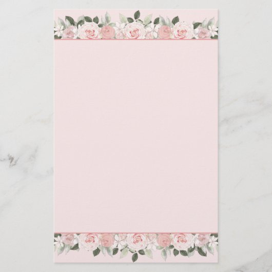 Papeterie Bordure florale des Roses d'aquarelle rose pâle (Devant)