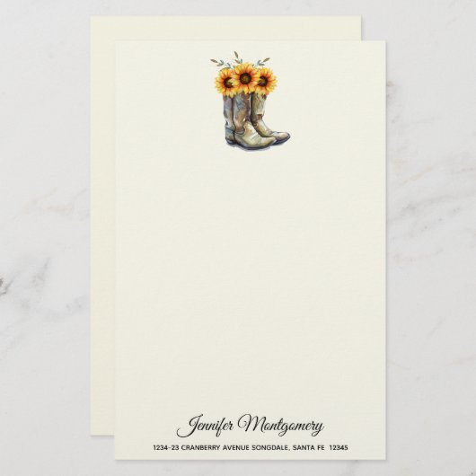 Papeterie Bottes rustiques Cowboy avec tournesol (Devant / Derrière)